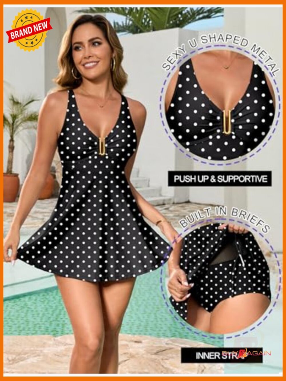 Women's One Piece Swimsuit Tummy Control Slimming Swim Dress Full Coverage View 2
